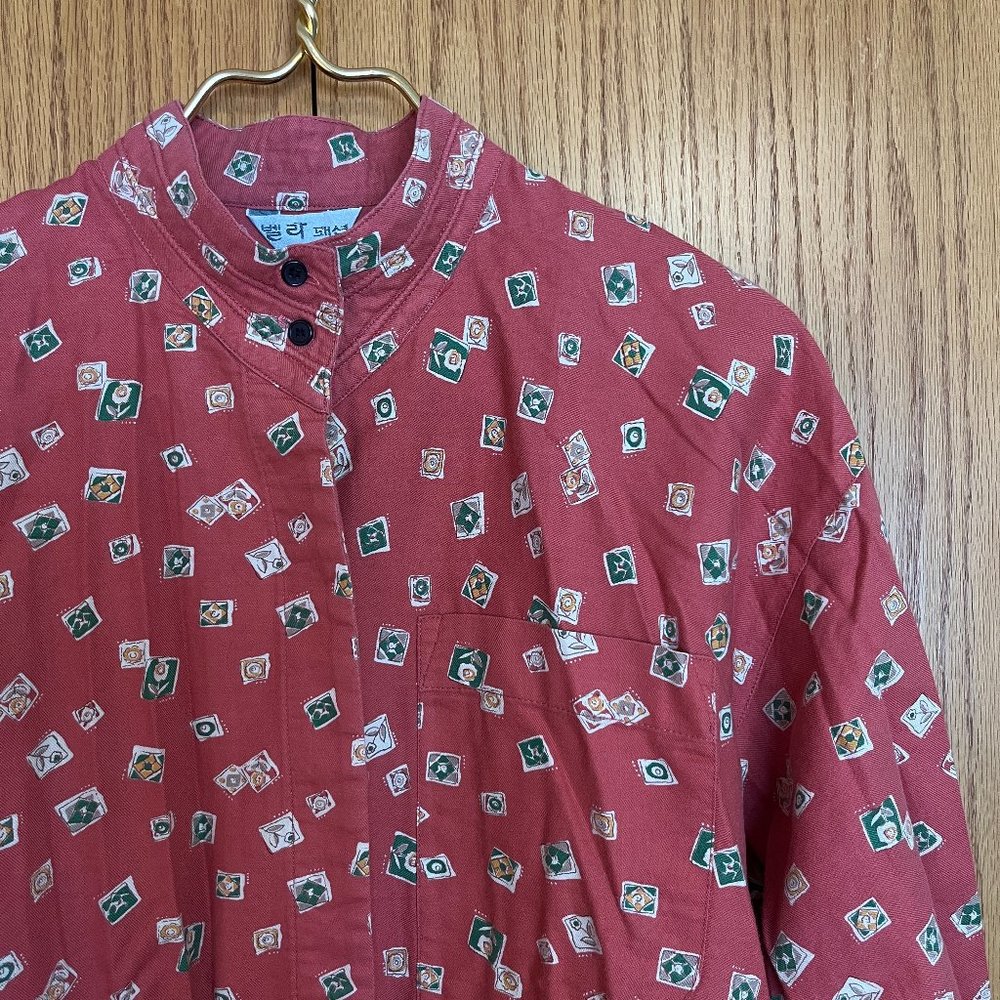 Vintage Japanese Button-Down Patterned Funky Shir… - image 1